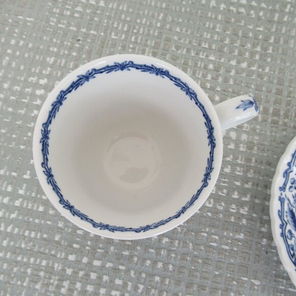 Staffordshire Ridgway Cup & Saucer Clifton England Blue White Scalloped Set of 2 - Picture 6 of 14